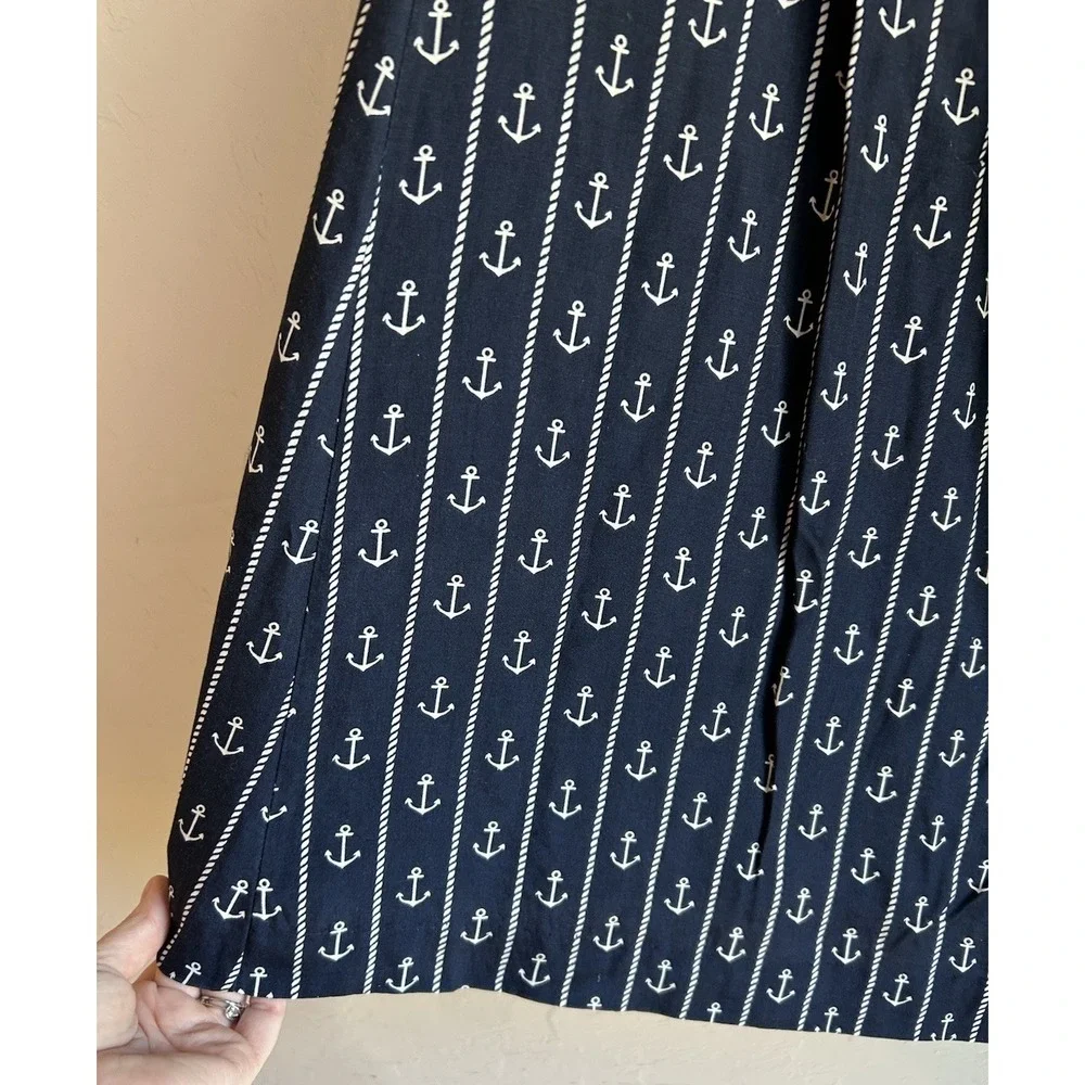 Vintage Bechamel‎ Anchor Print Pleated Midi Maxi Skirt 12 Nautical Preppy Money